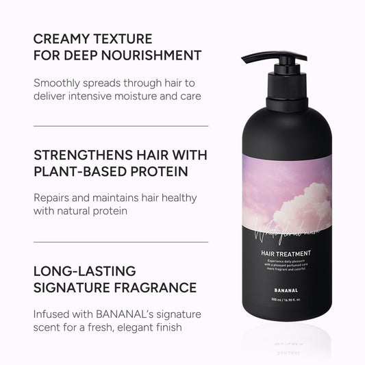BANANAL Korean Hair Treatment container spread shows creamy texture and deep conditioning benefits