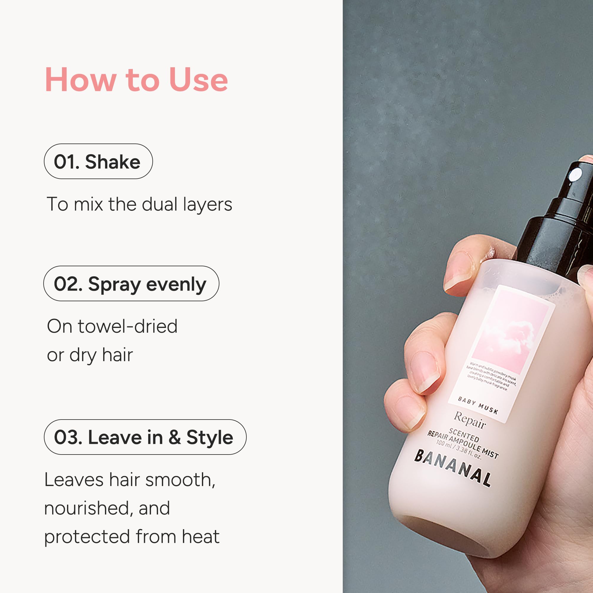 Silk-protein concentrate in BANANAL serum mist for strengthened hair