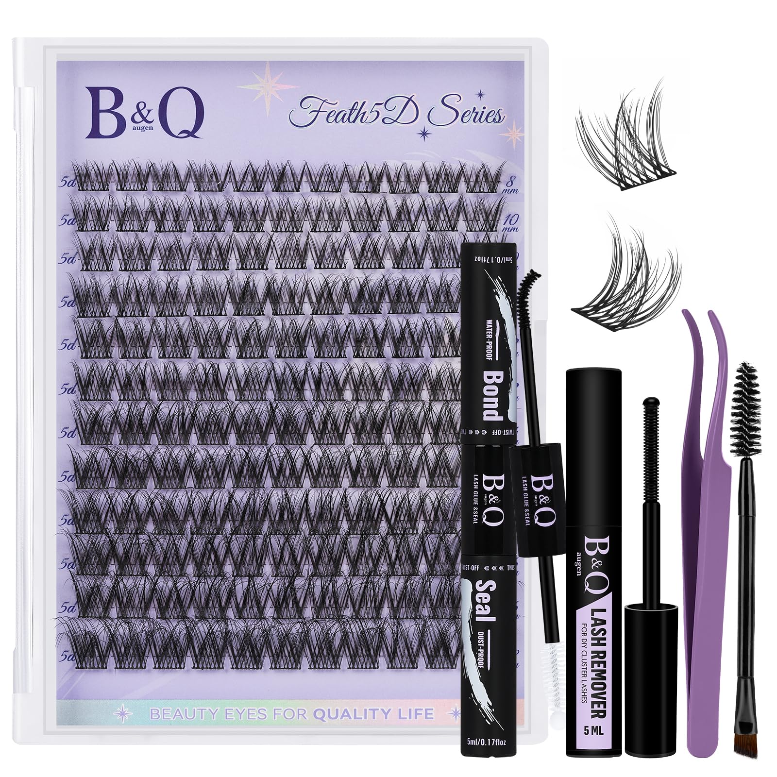 B&Qaugen Feath5D fluffy lash clusters for a wispy, voluminous look.