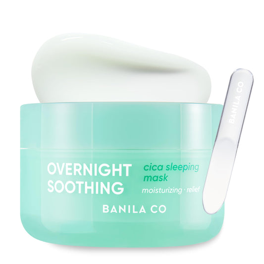 Banila Co Overnight Soothing Cica Mask bottle highlights calming hydration for night use