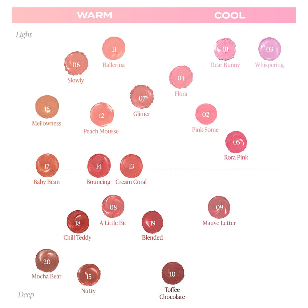 BANILA CO Romantic Blush Lip Cheek cheek swatch reveals soft, buildable color.