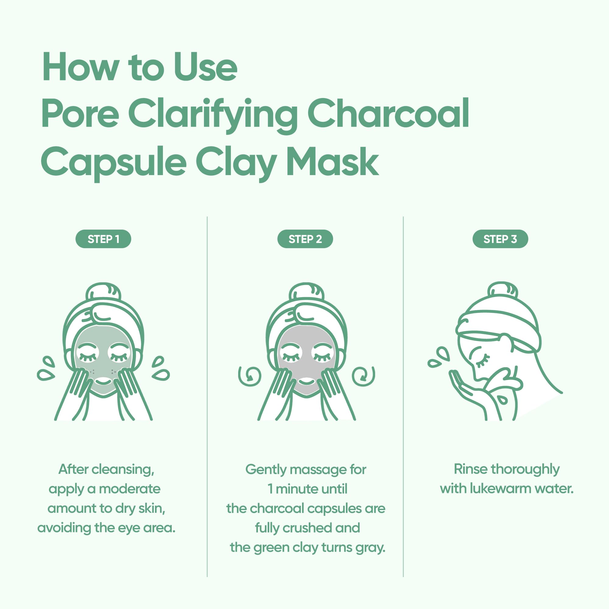 BANILA CO Step-by-step application visual guide for cleansing, massaging, and rinsing
