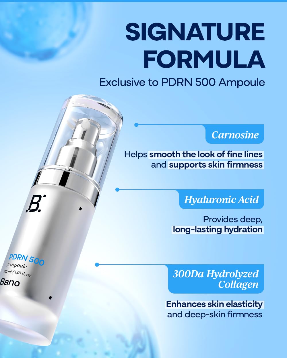 Bano brand skincare packaging display featuring PDRN products