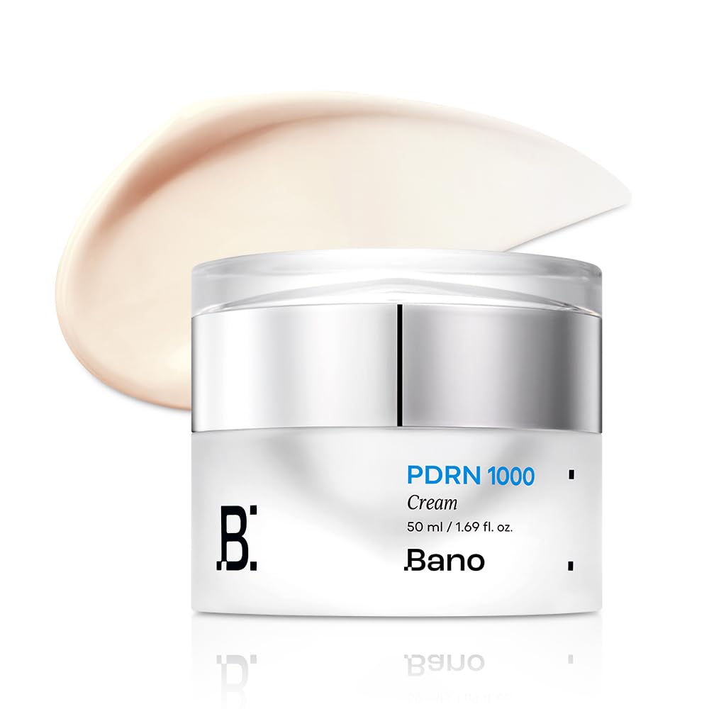 Bano PDRN 1000 Cream bottle with pour, showcasing vegan hydration.
