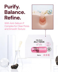 Bano Vita Genic Jelly Mask jelly essence and cotton sheet boost absorption.