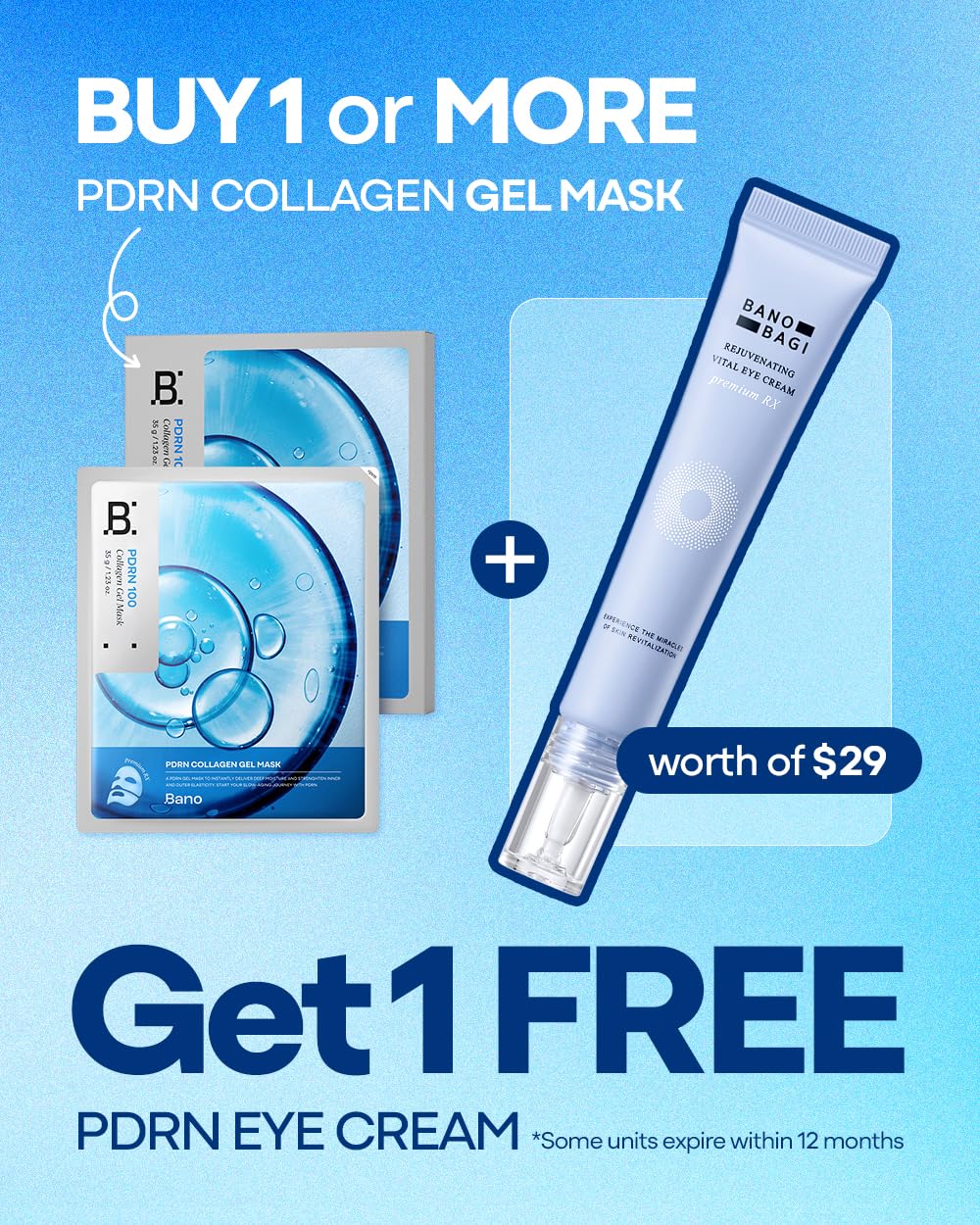 Packaging box of Banobagi PDRN Eye Cream on white surface.