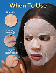 BANOBAGI Vita Genic sheet mask on face close-up for immediate moisture.
