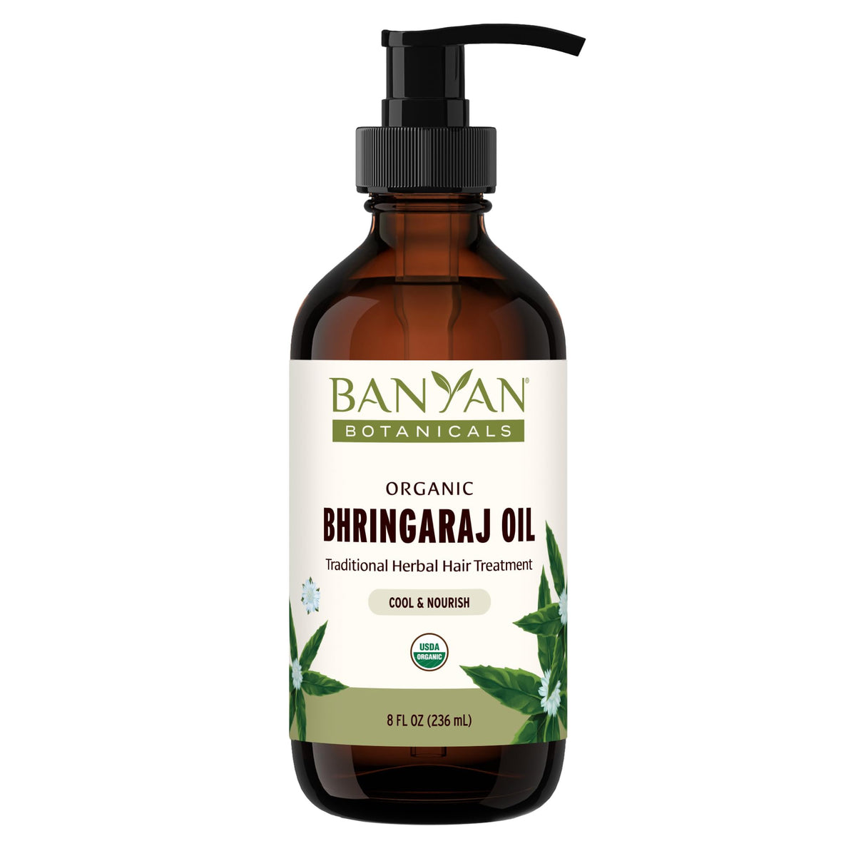 Banyan Botanicals Organic Bhringaraj Oil bottle for healthy hair growth support.