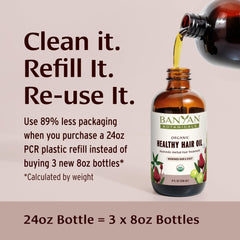 Banyan Botanicals Organic Hair Oil texture reveals nourishing oil ideal for frizz control.