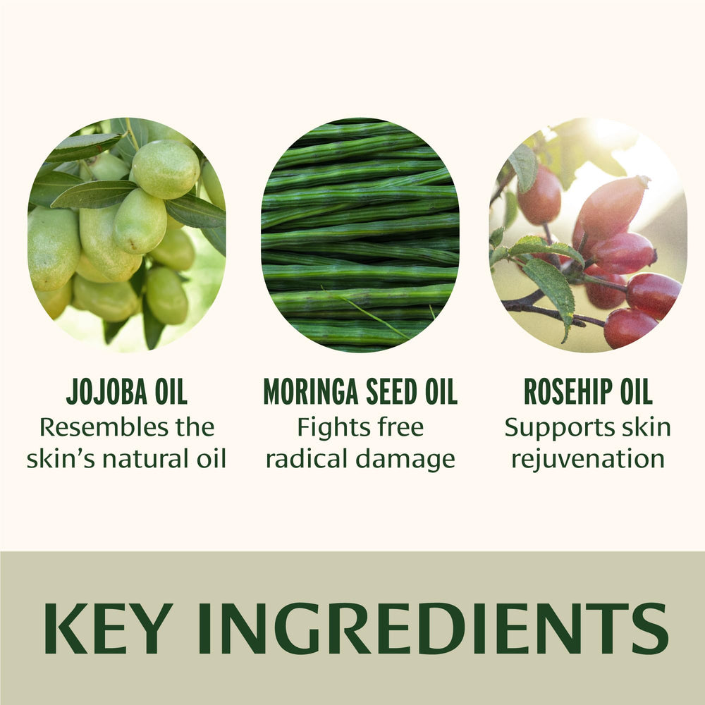 Banyan Botanicals rosehip oil bottle highlights nutrient-rich blend.