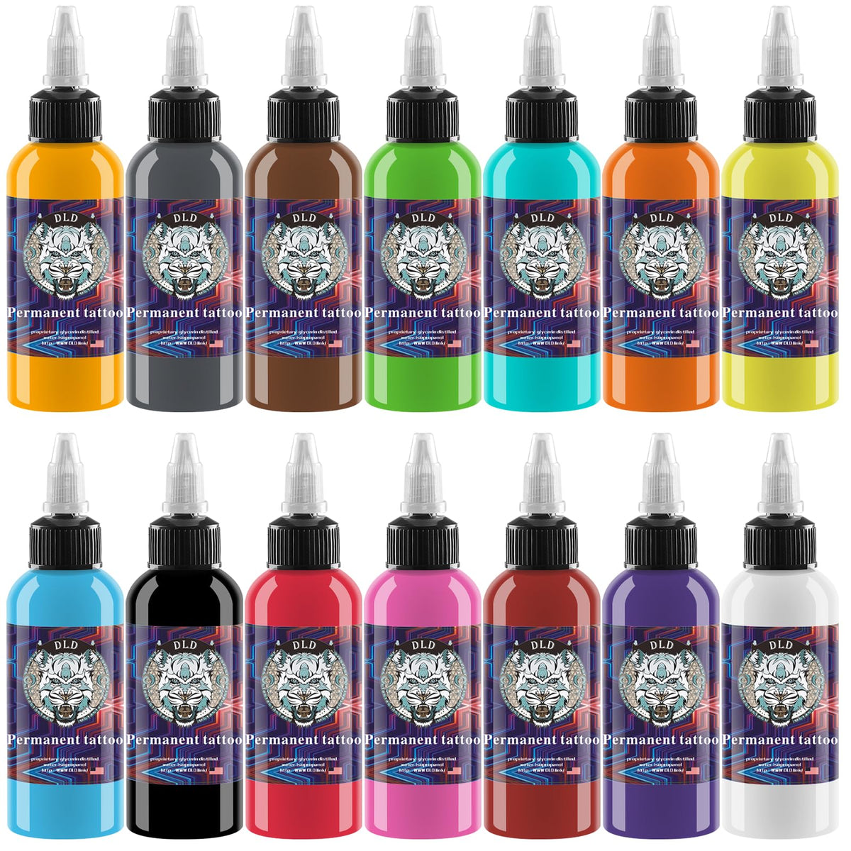 BAODELI tattoo ink set 14 colors bottles displayed for vibrant color options.