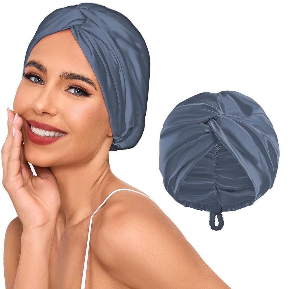Baqzqudnl adjustable silk satin hair bonnet for sleep reduces pillow friction and frizz.