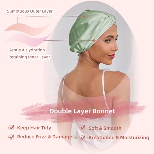 Close-up of double-layer silk satin bonnet showing enhanced protection and durability.