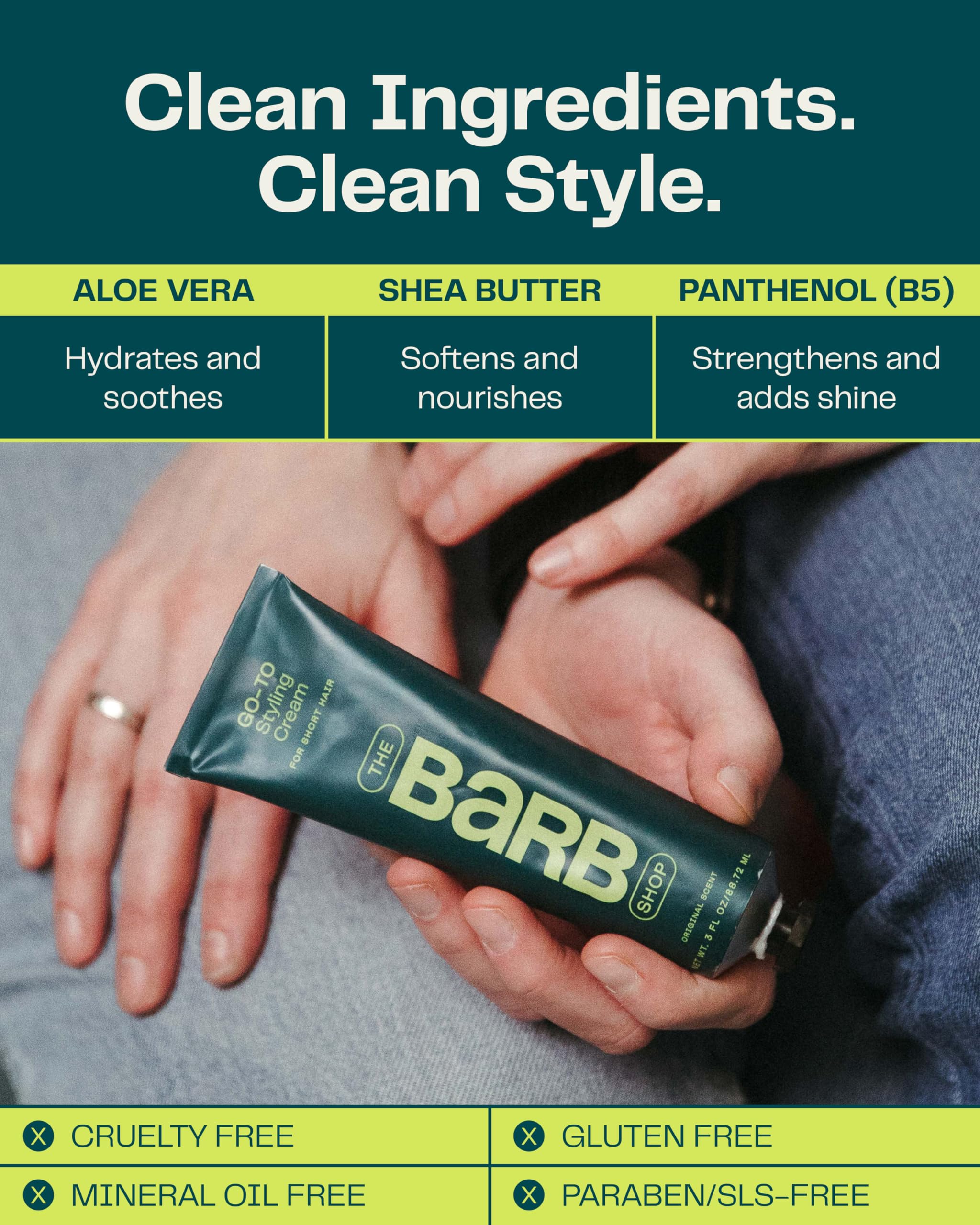 The Barb Shop Barb Styling Cream delivers a lightweight, natural finish.
