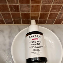 BARBARI Prickly Pear Oil absorption close-up shows lightweight finish.