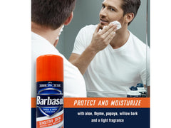 Barbasol 3-pack display on shelf highlights long-lasting value