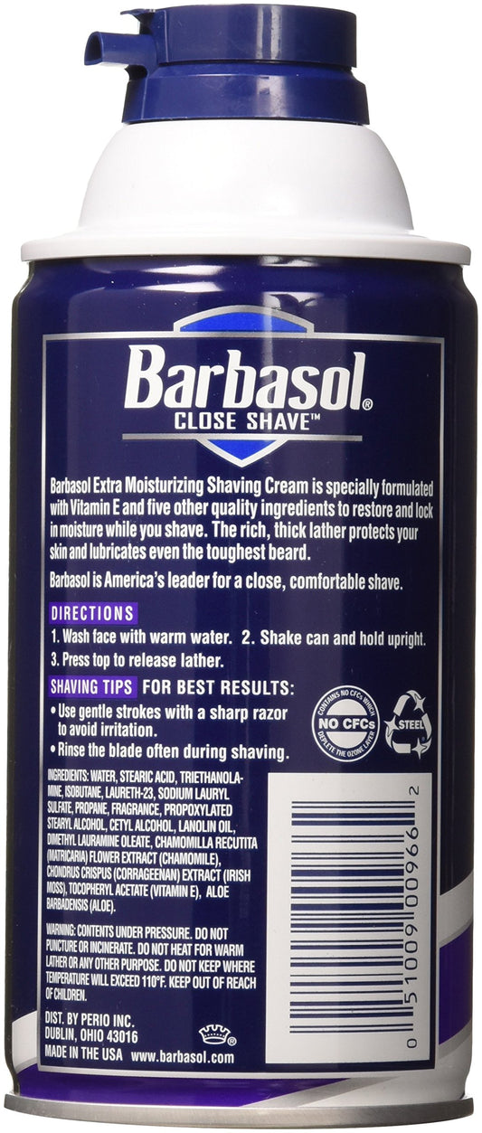 Barbasol shaving cream foam application for easy glide and skin protection.