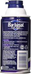 Barbasol shaving cream foam application for easy glide and skin protection.