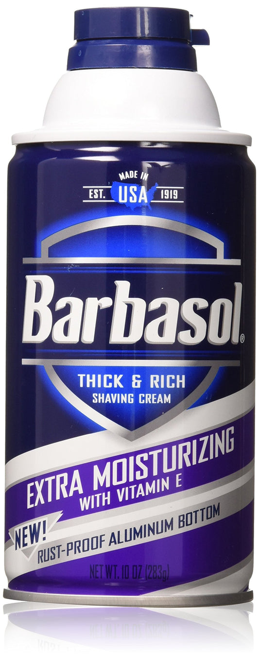 Barbasol Extra Moisturizing Vitamin E shaving cream tube for a smooth, hydrated shave.