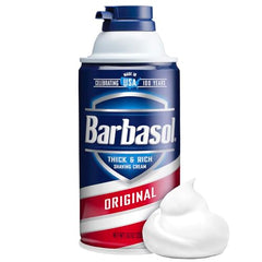 Barbasol Original Thick and Rich foam demonstrates luxurious cushion