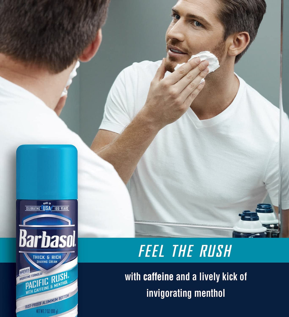 Barbasol Pacific Rush can with USA-made label for trusted quality.