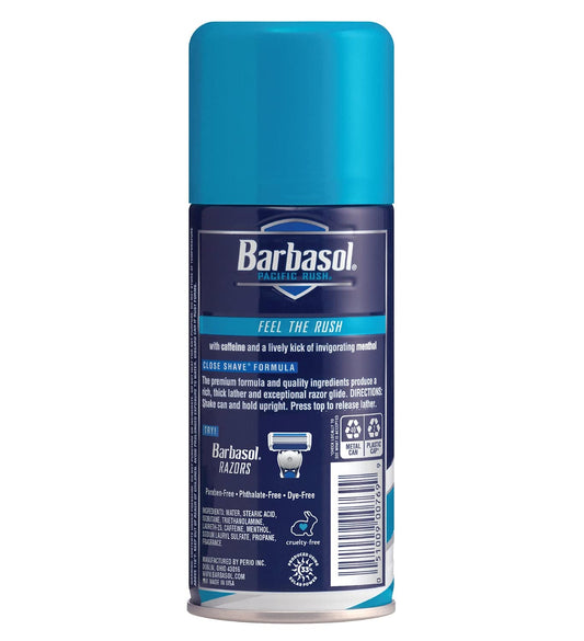 Barbasol Pacific Rush foamy lather closeup highlighting rich texture.
