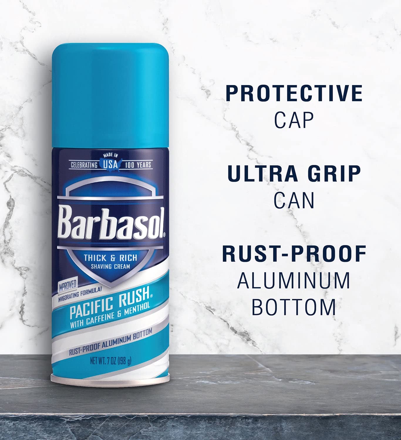 Barbasol Pacific Rush rust-proof bottom detail shows durability.