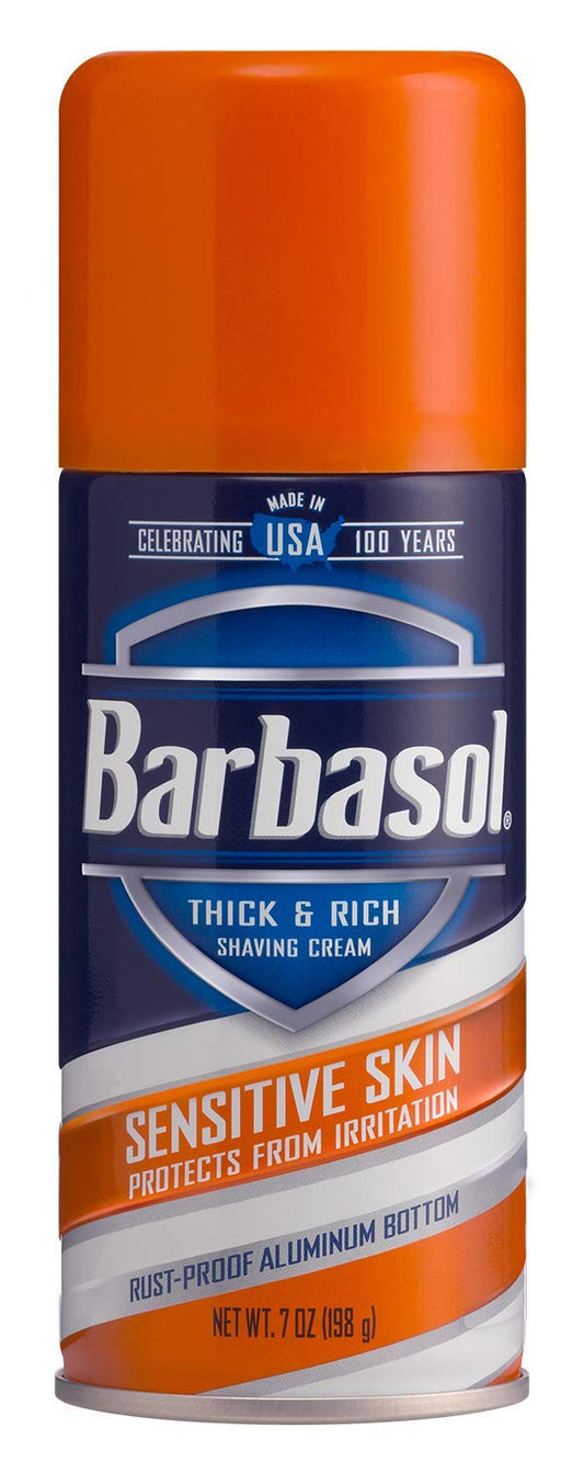 Barbasol shave cream 7oz can highlighting ample size for daily grooming
