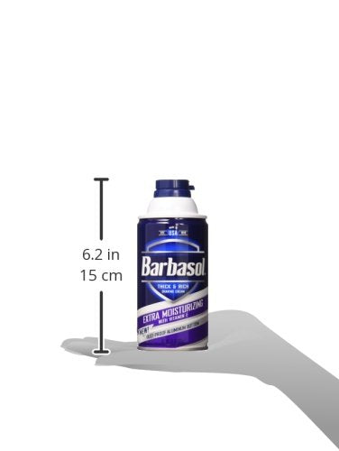 Barbasol USA-made cream with rust-proof bottom for durability during shaving.