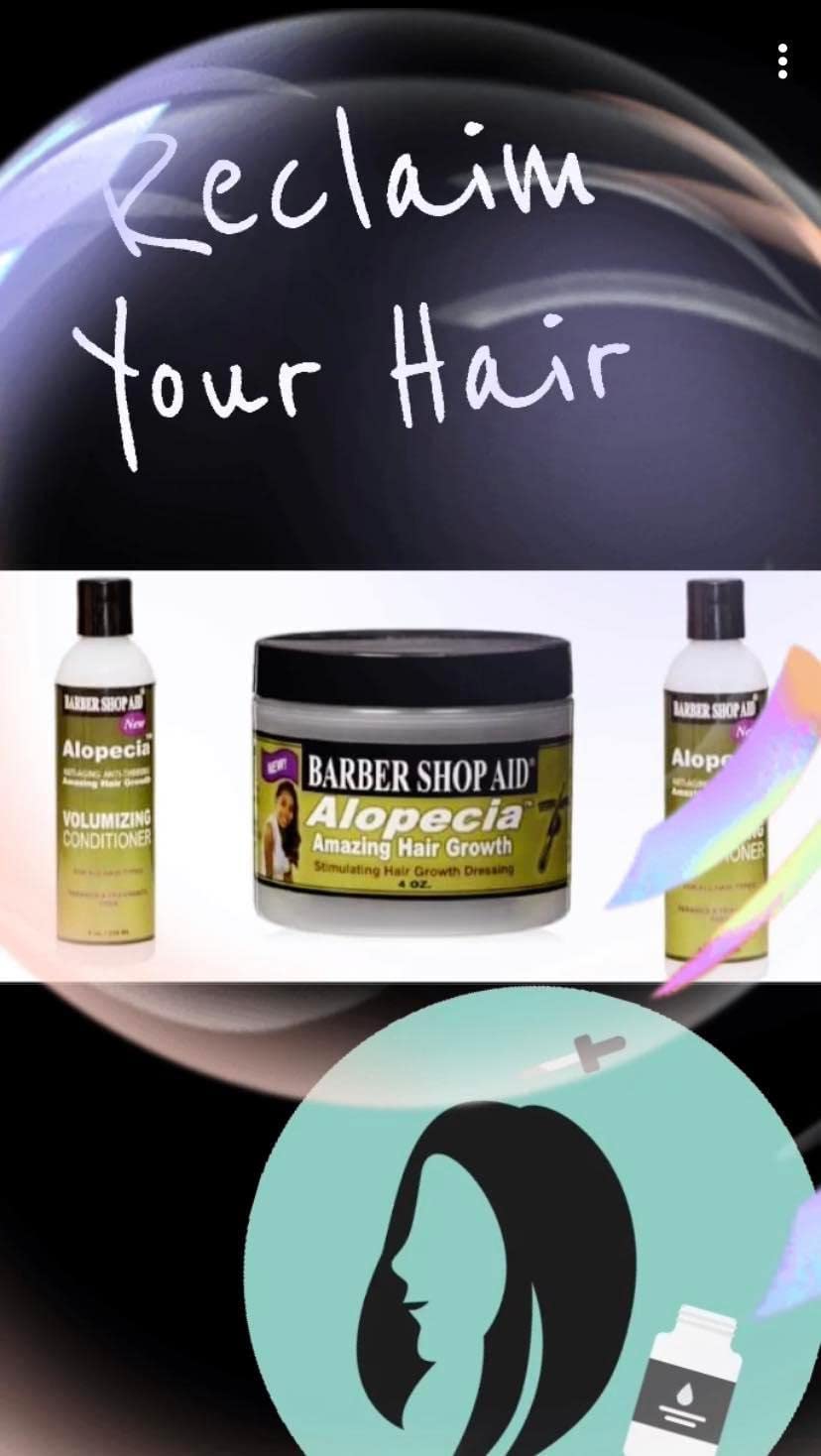 Barber Shop Aid alopecia conditioner being applied, promoting smoother, healthier-looking hair.