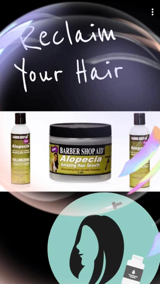 Barber Shop Aid alopecia conditioner being applied, promoting smoother, healthier-looking hair.