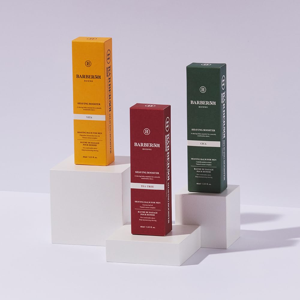 Barber501 Shaving Booster Balm display box emphasizes gift-ready shaving solution.