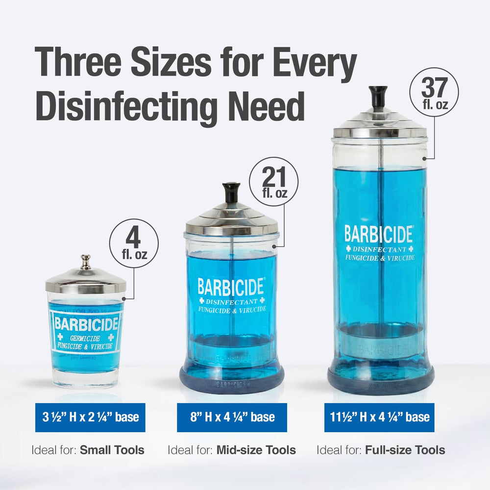 BARBICIDE disinfecting jar durable glass keeps tool visibility and monitor levels