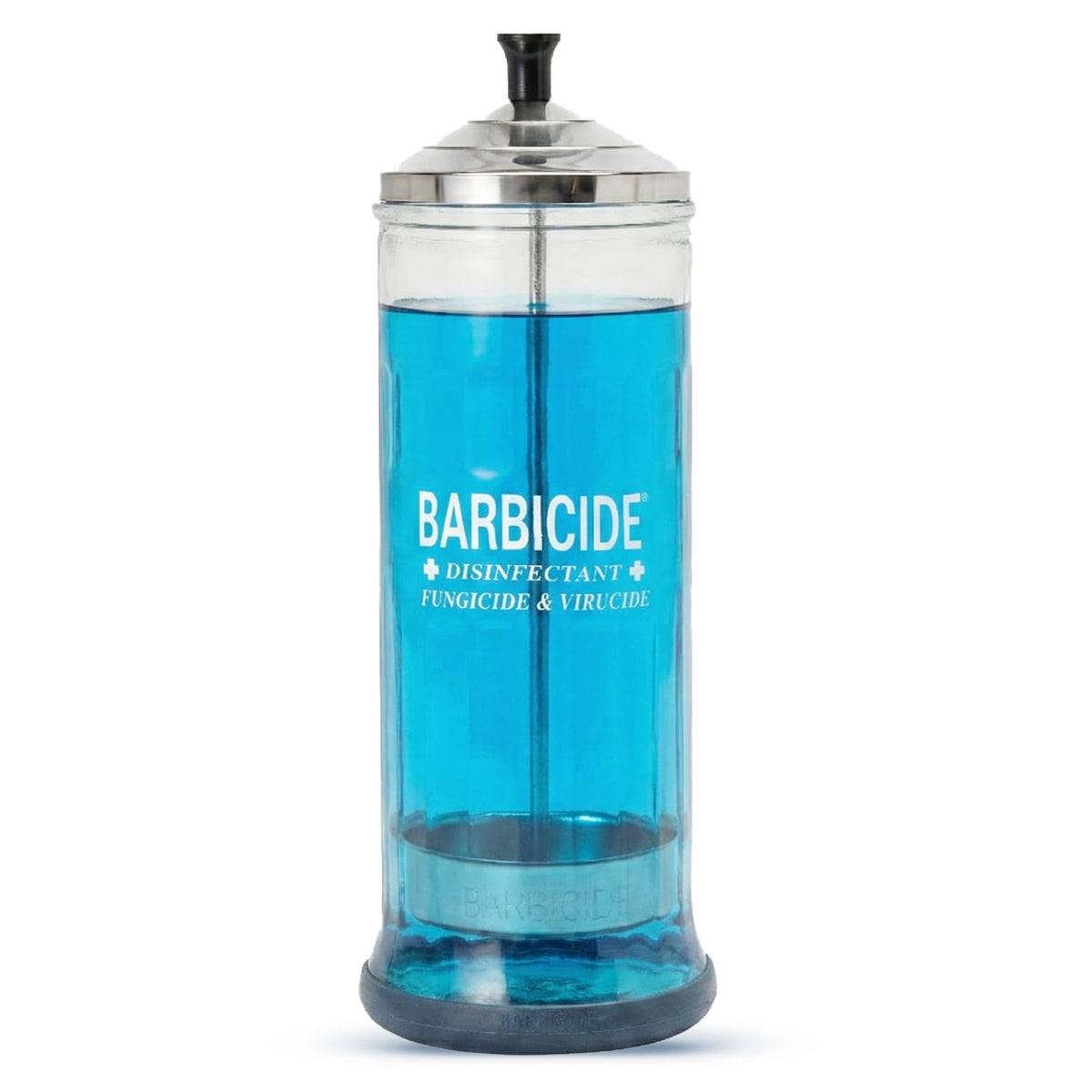 BARBICIDE disinfecting jar large glass body with clear view for easy disinfectant monitoring