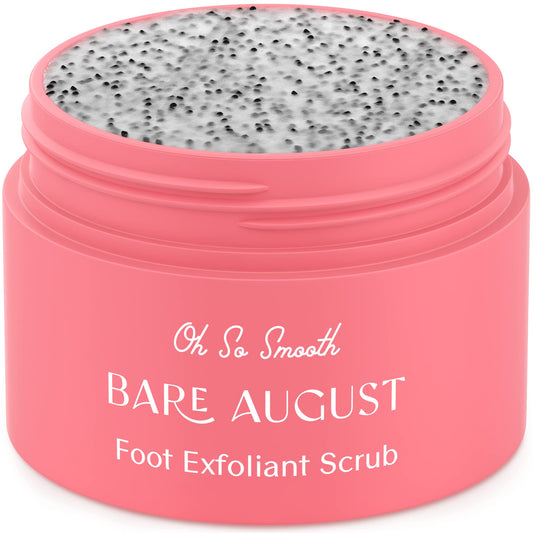 Bare August Foot Scrub texture shows exfoliating grains for gentle skin renewal