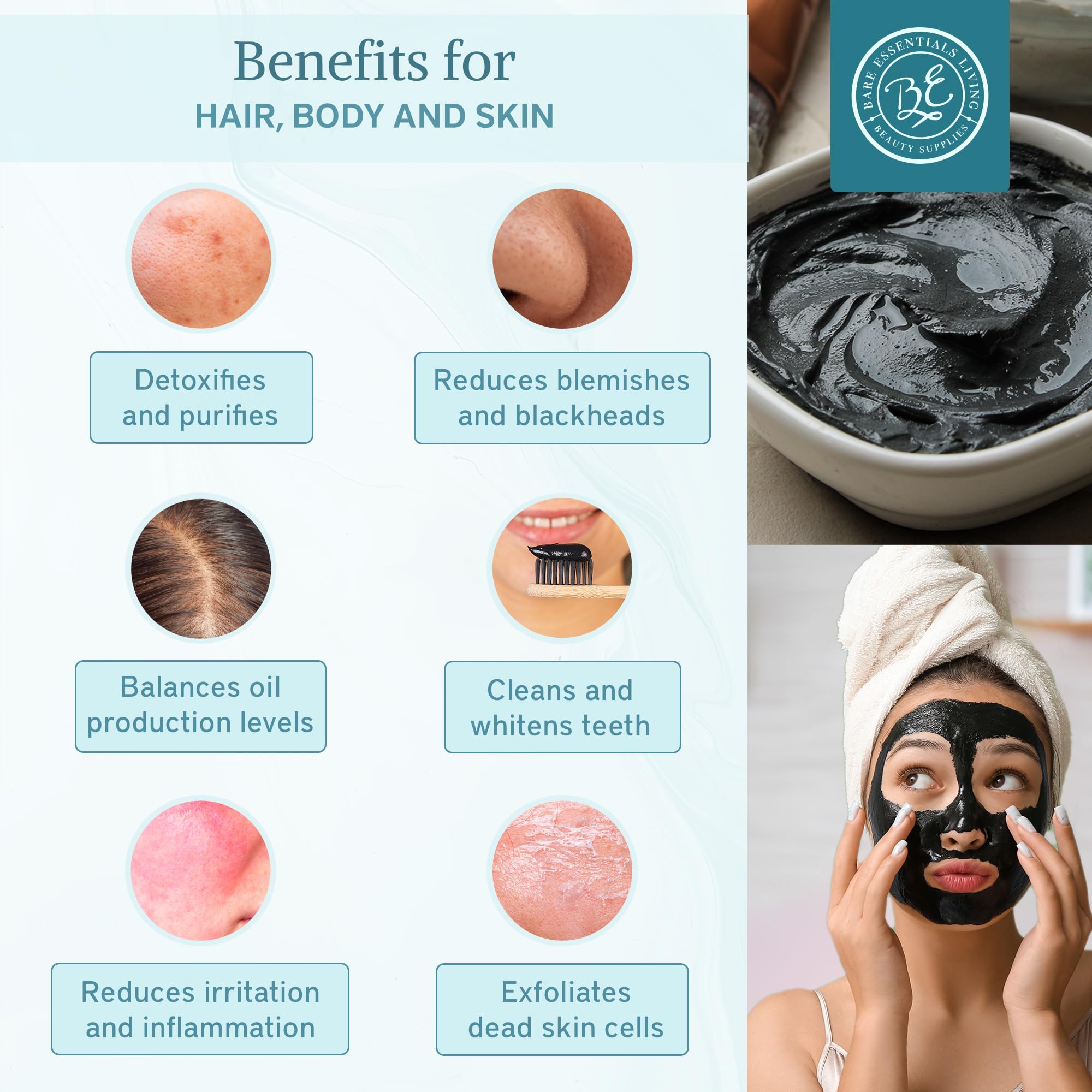 Bare Essentials Living charcoal face mask for deep cleansing at home