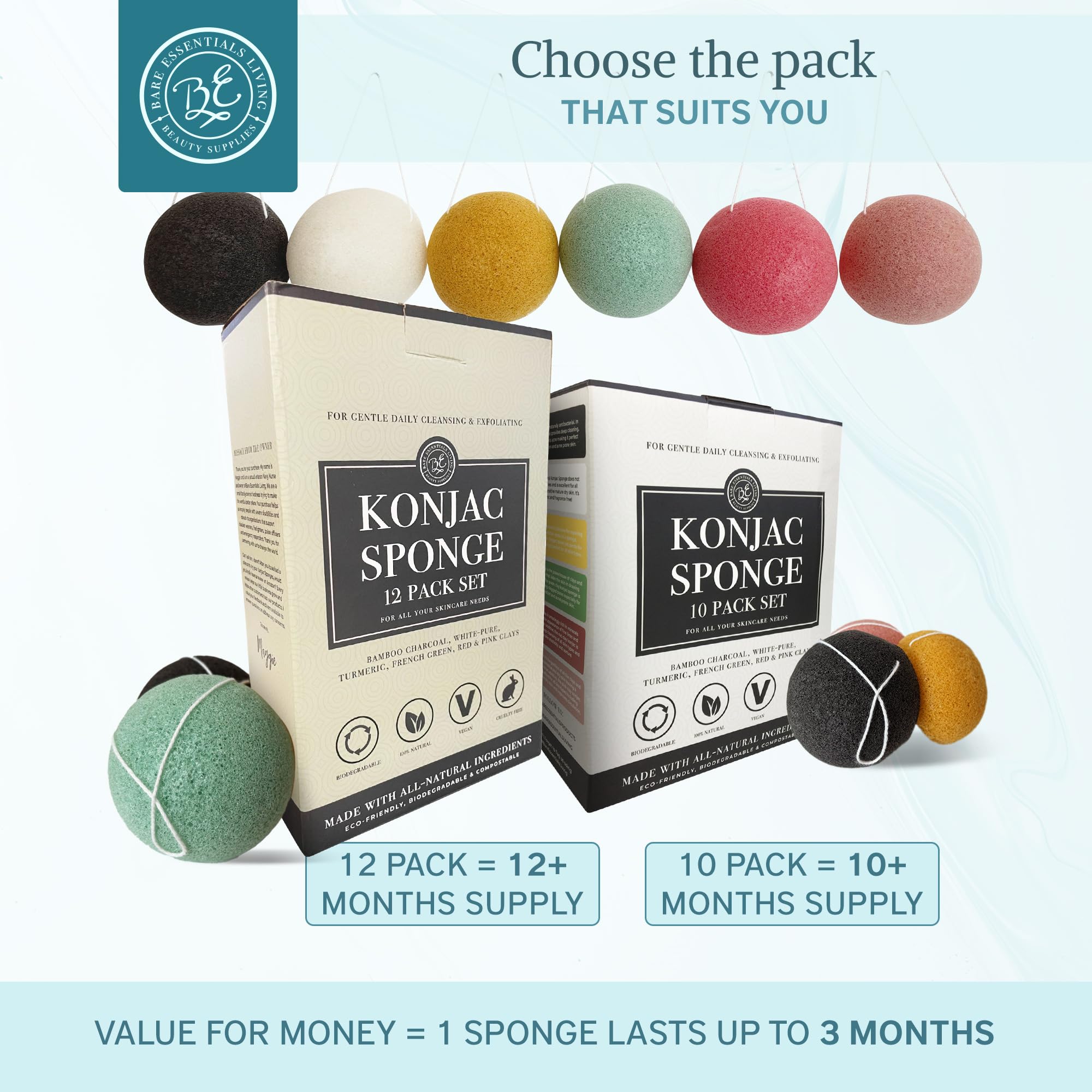Bare Essentials Living face and body konjac sponge suitable for all skin types