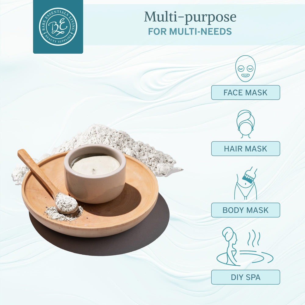 Bare Essentials Living kaolin clay face mask application demonstrates gentle skin care.
