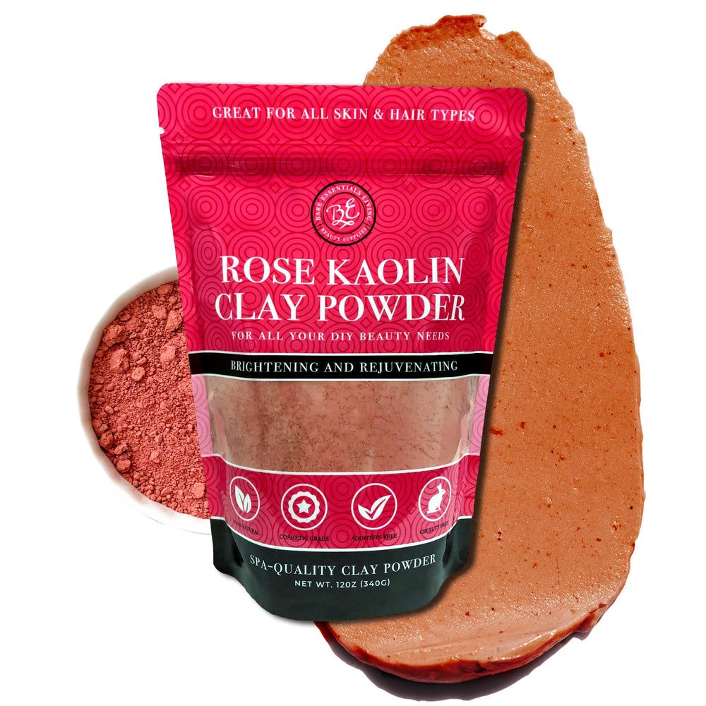 Bare Essentials Living pink kaolin clay powder bag for facial masks and DIY skincare