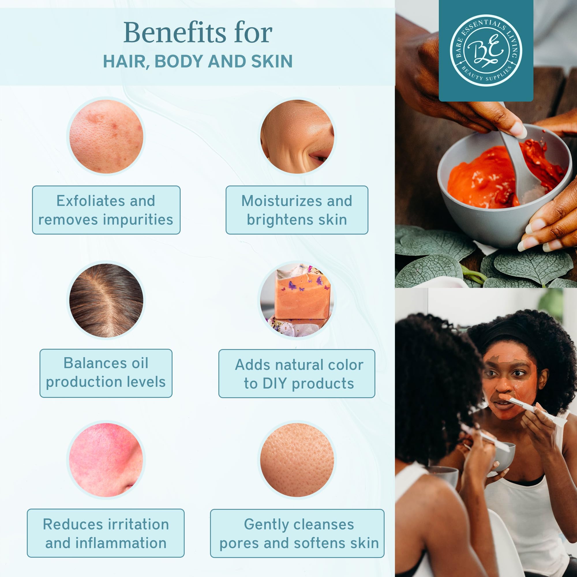 Bare Essentials Living pink kaolin clay rose powder texture suited for spa routines