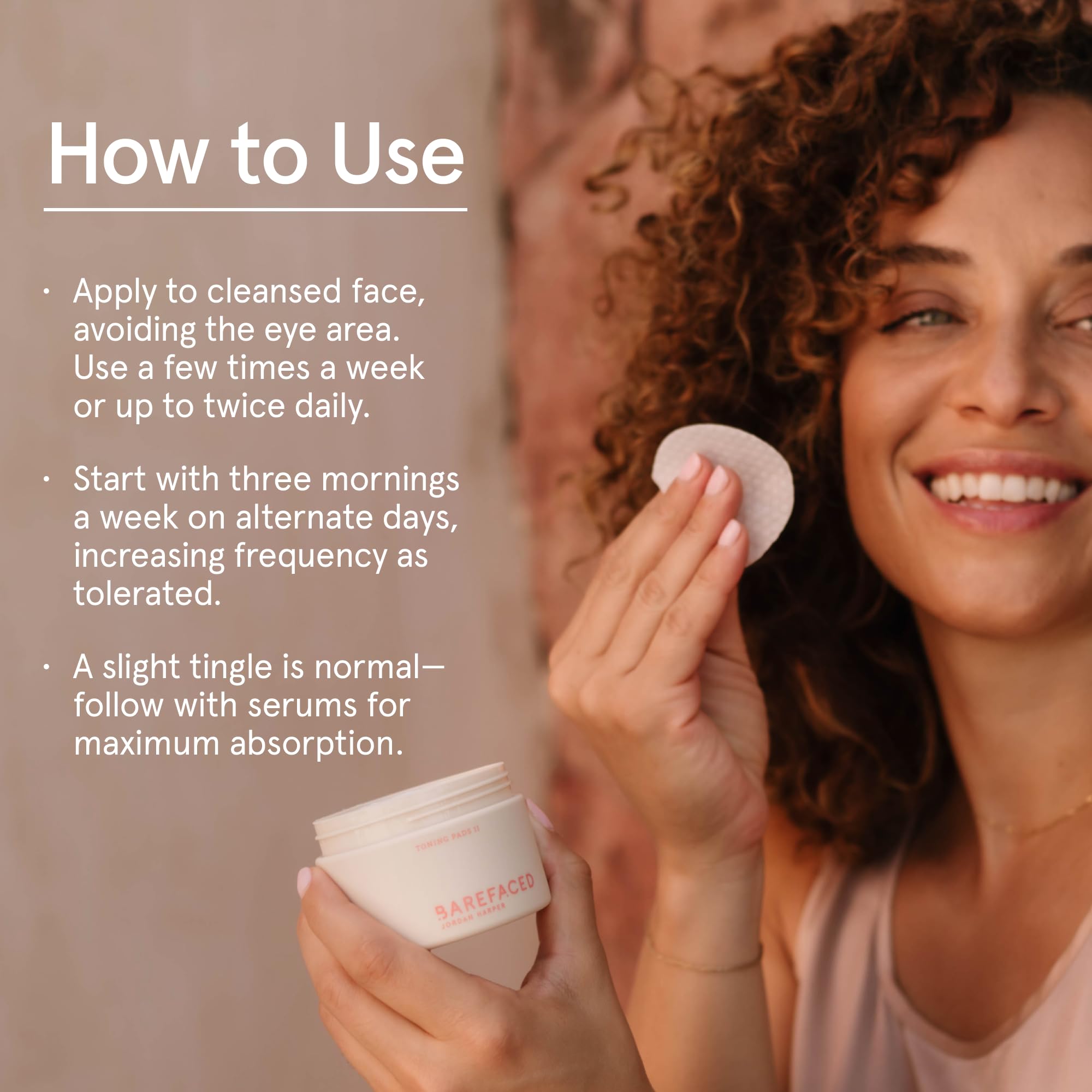 Barefaced Glow Peel Pads in use on skin for refreshed texture.