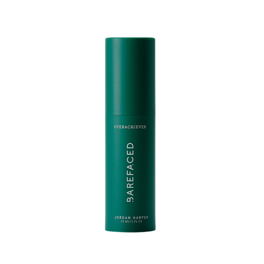 Barefaced Overachiever bottle pours serum for hydrated, balanced skin.