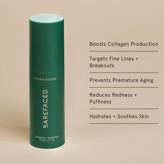 Close-up of Barefaced Overachiever serum texture on skin for smoother feel.