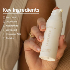Barefaced SPF50 with caffeine aids pore refinement and refresh