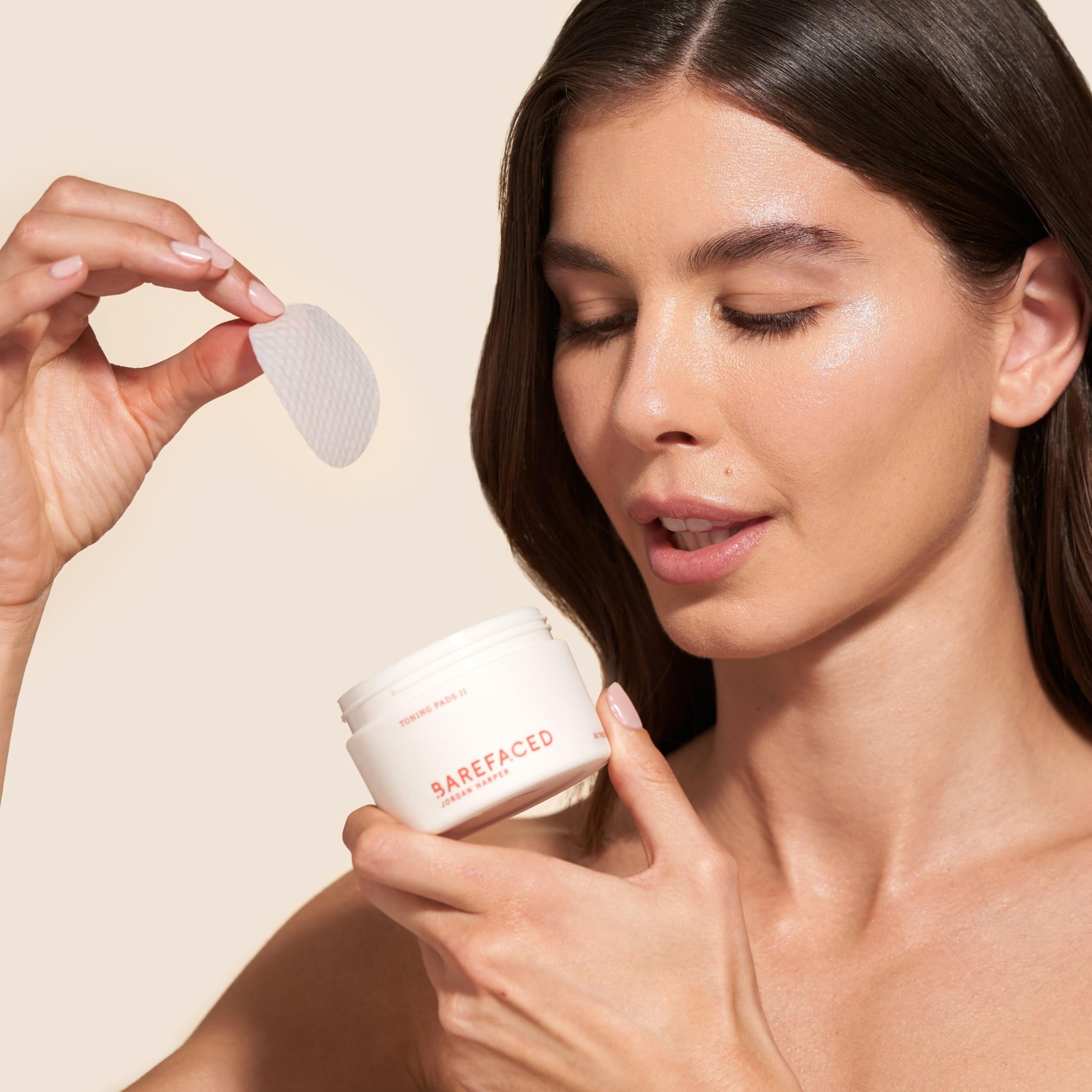 Barefaced Toning Pads II application on cheek for gentle exfoliation