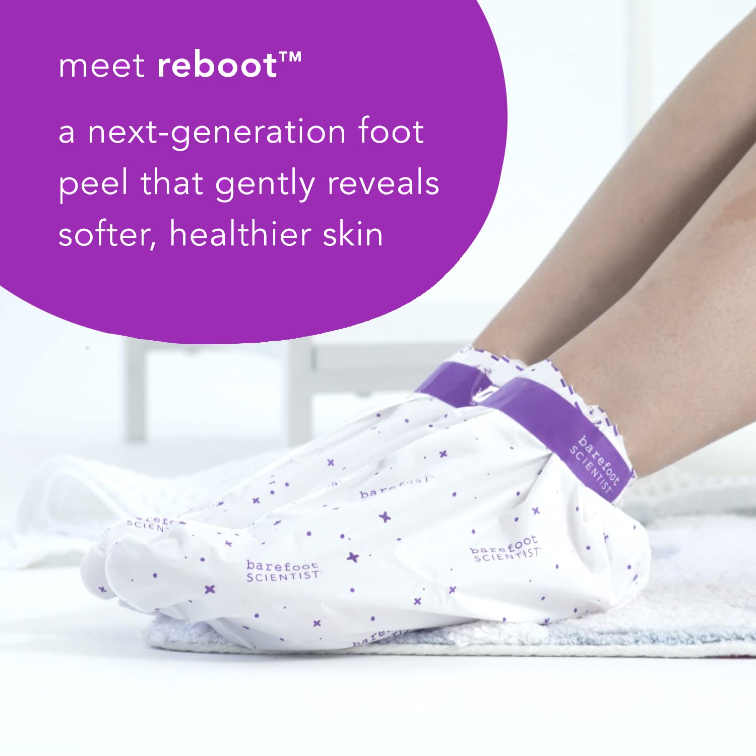 Barefoot Scientist Reboot booties inside package ready for at-home foot peeling.