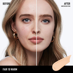 Bareminerals Barepro SPF 20 swatches show skin-tone matched coverage.