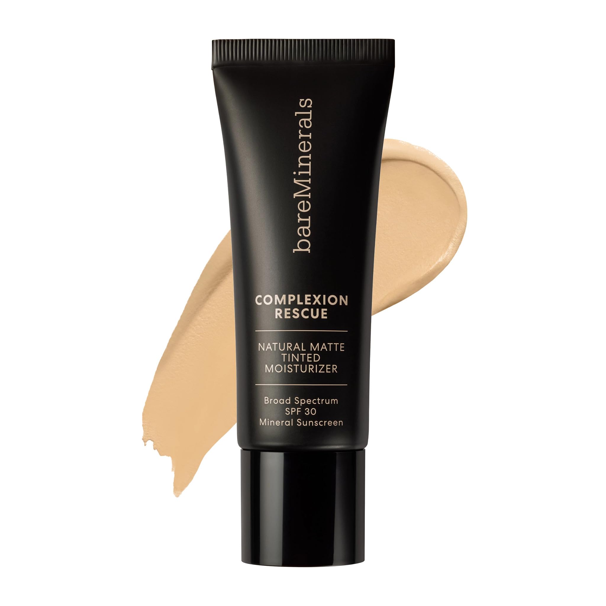 BareMinerals Complexion Rescue Bamboo 5.5 bottle shows oil-free tinted moisturizer with SPF 30.