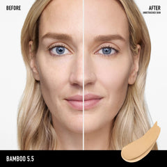 BareMinerals Complexion Rescue swatch reveals natural matte tint on skin.