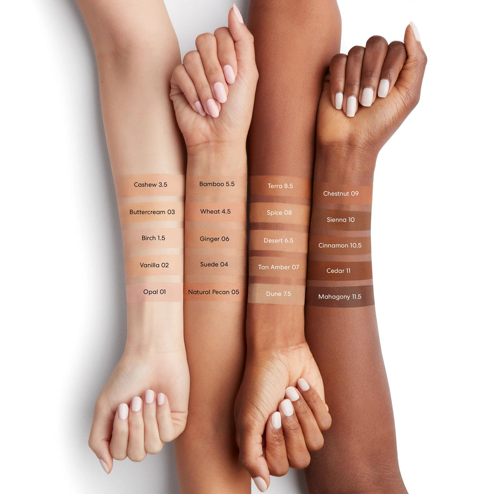 bareMinerals Complexion Rescue Natural Matte Pecan 05 dermatologist-tested stamp signals skin-friendly makeup